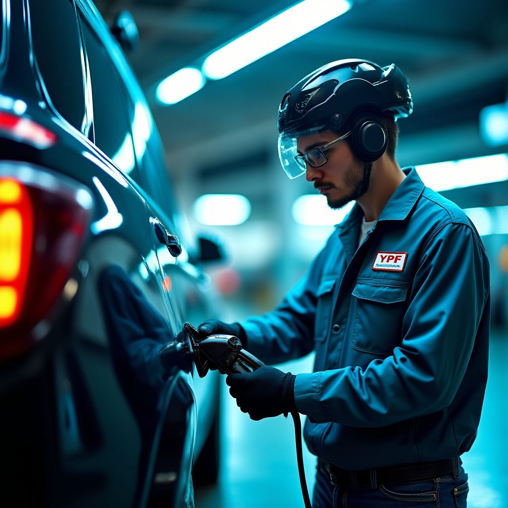 Técnico trabajando en un cargador de vehículo eléctrico YPF